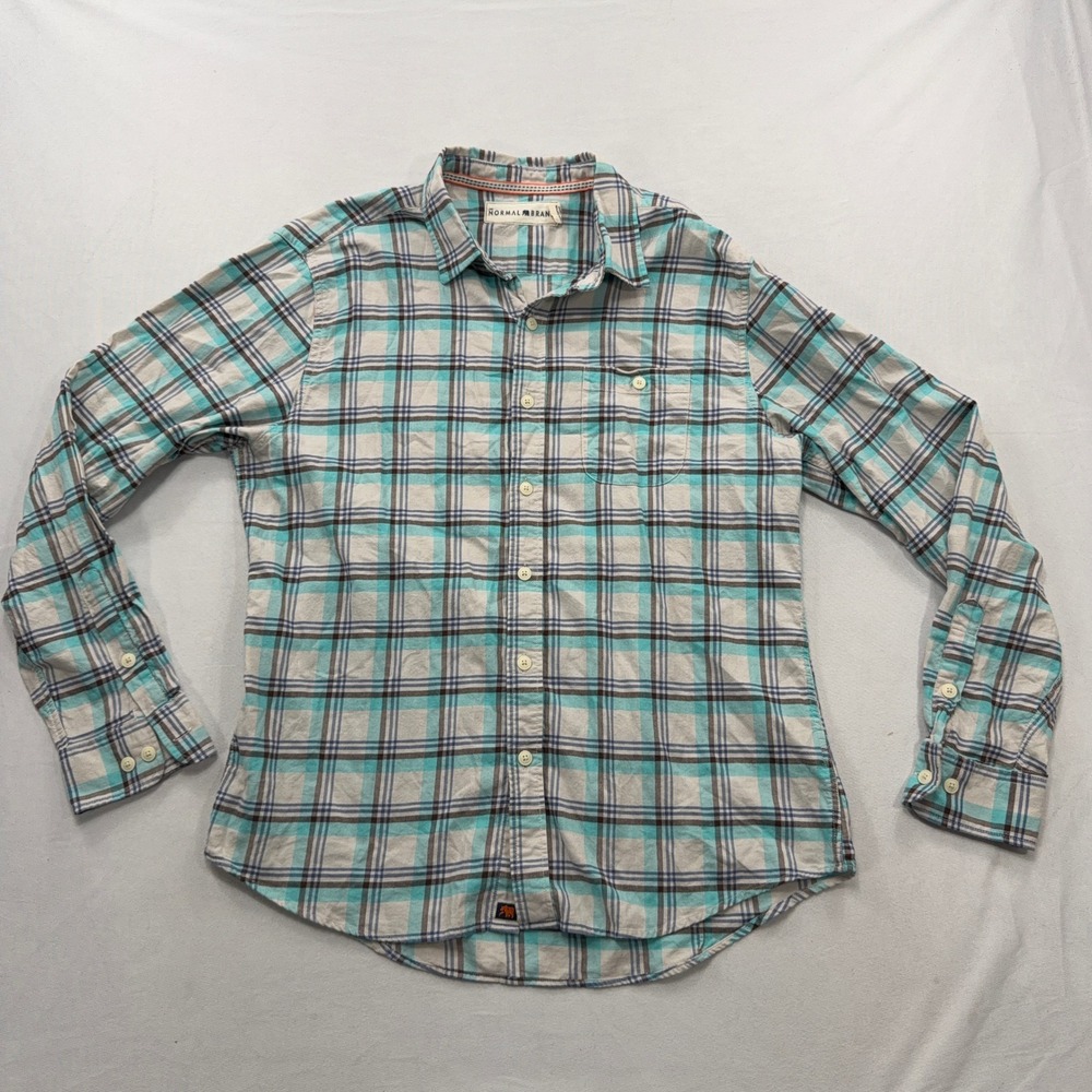 The Normal Brand Shirt Plaid Long Sleeve Cotton Teal Blue Mens Large